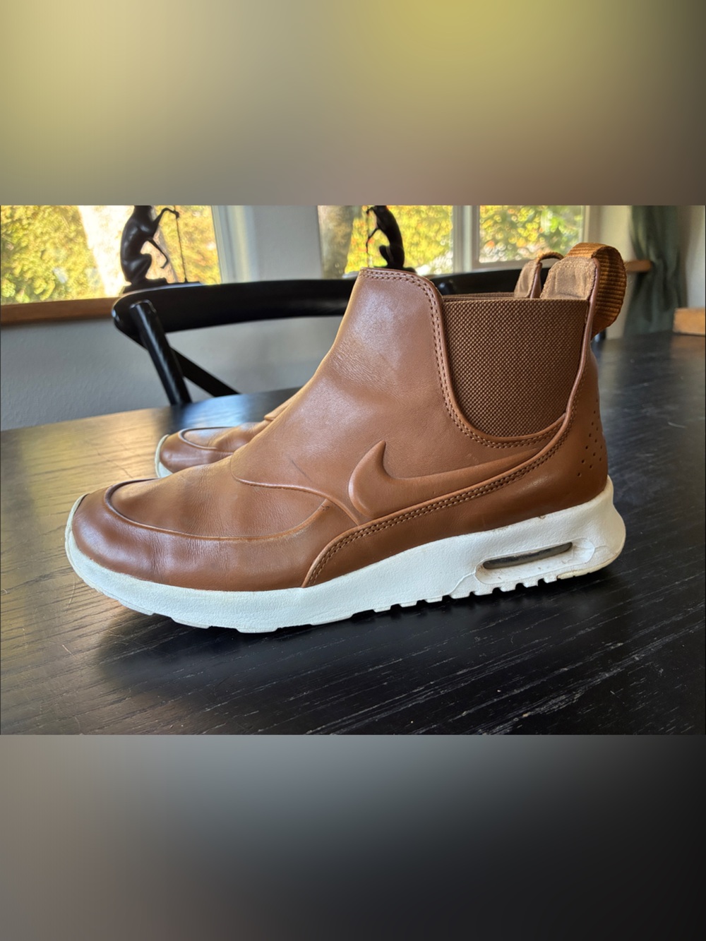 Nike Brown Leather Slip-On Ankle High Loafer with White Sole